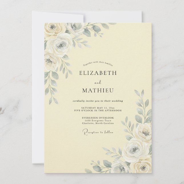 Invitation Mariage à la Fleur Botanique d'Ivoire (Devant)
