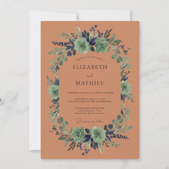 Invitation Mariage à la Fleur Botanique en Terracotta (Devant)