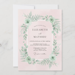Invitation Mariage à la Fleur Botanique Rose Pâle