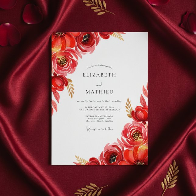 Invitation Mariage à la Fleur de Aquarelle Rouge (Créateur téléchargé)