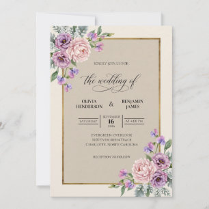 Invitation Mariage à la Fleur de Lilas Violette