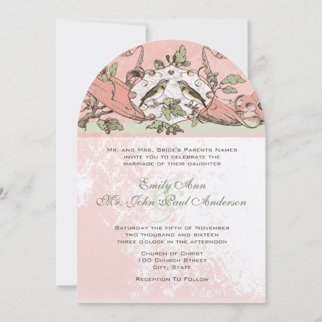 Invitation Mariage à la Fleur de Pêcher d'Oak Tree Scroll Vin (Dos)