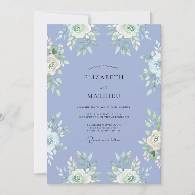 Invitation Mariage à la Fleur de Pervenche Romantique (Devant)