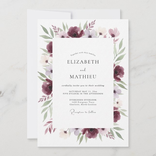 Invitation Mariage à la Fleur de Pétale de Bourgogne (Devant)