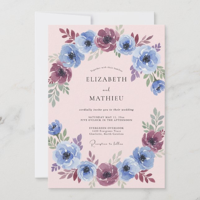 Invitation Mariage à la Fleur de Prunier Bleu (Devant)