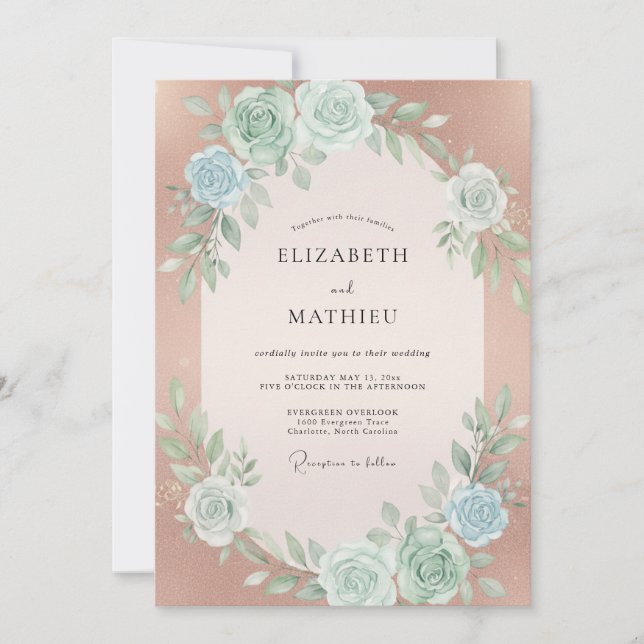 Invitation Mariage à la Fleur de Rose Gold (Devant)