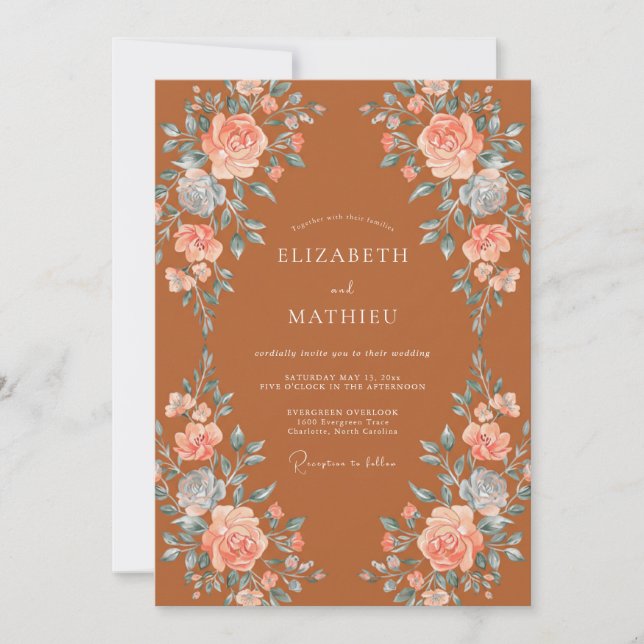 Invitation Mariage à la Fleur de Terracotta (Devant)
