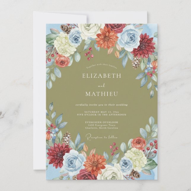 Invitation Mariage à la Fleur de Terracotta Olive (Devant)