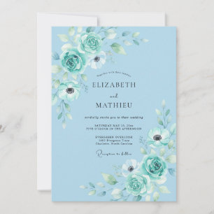 Invitation Mariage à la Fleur Douce de Teinte Cyan