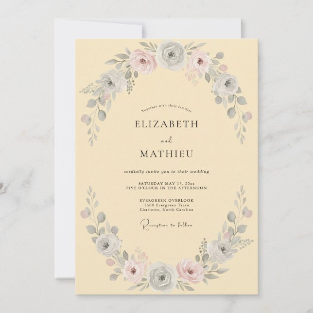 Invitation Mariage à la Fleur Douce Jaune Pâle (Devant)