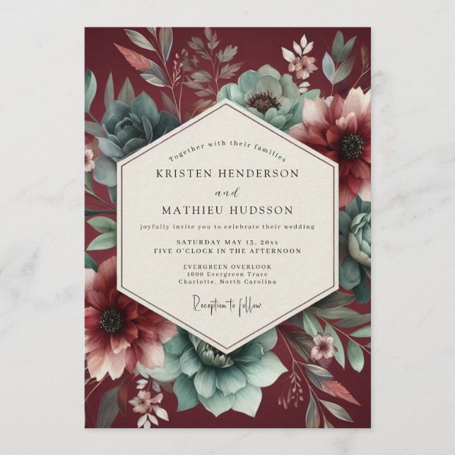 Invitation Mariage à la Fleur Dramatique de Bourgogne et de S (Devant)