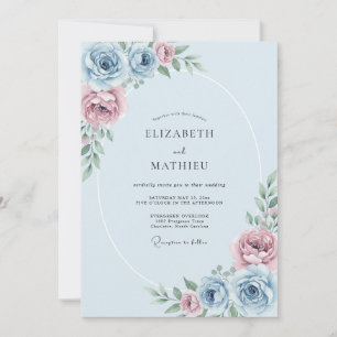 Invitation Mariage à la Fleur Éthérée Bleu Poudre