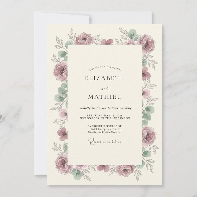Invitation Mariage à la Fleur Mauve Flourissante (Devant)