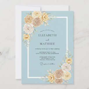 Invitation Mariage à la Fleur Pastorale Bleu Poussiéreux