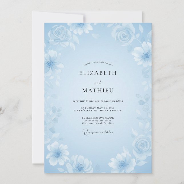 Invitation Mariage à la Fleur Sauvage Azur Glacé (Devant)