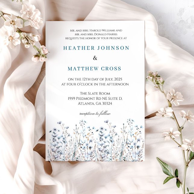 Invitation Mariage à la Fleur Sauvage Bleue (Créateur téléchargé)