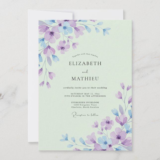 Invitation Mariage à la Fleur Sauvage de Menthe Douce et d'Am (Devant)