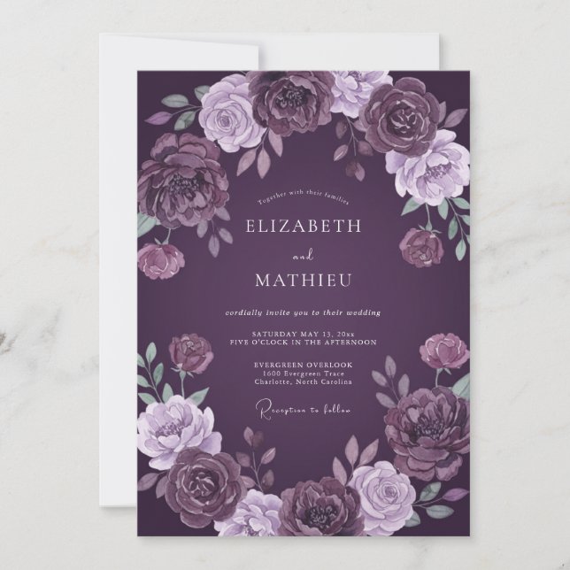Invitation Mariage à la Fleur Violette Profonde (Devant)