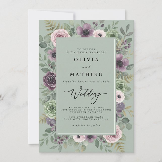 Invitation Mariage à la Fleuraison Pourpre Poussiéreuse (Devant)