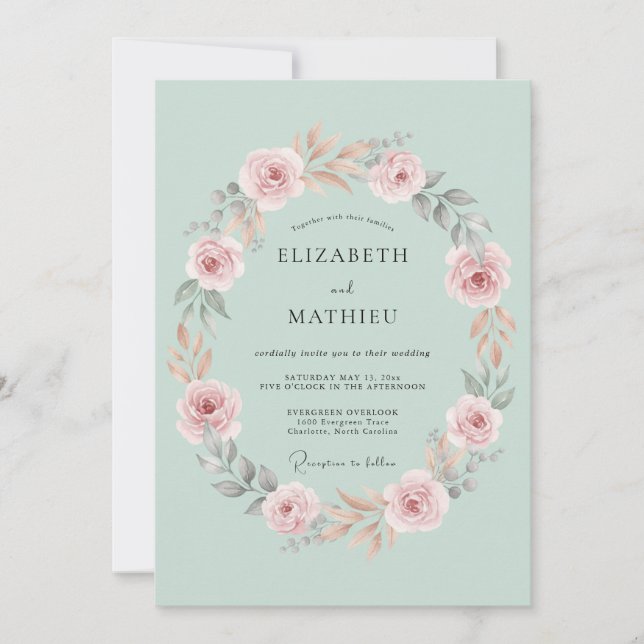 Invitation Mariage à la Fleurie Verte Pâle (Devant)