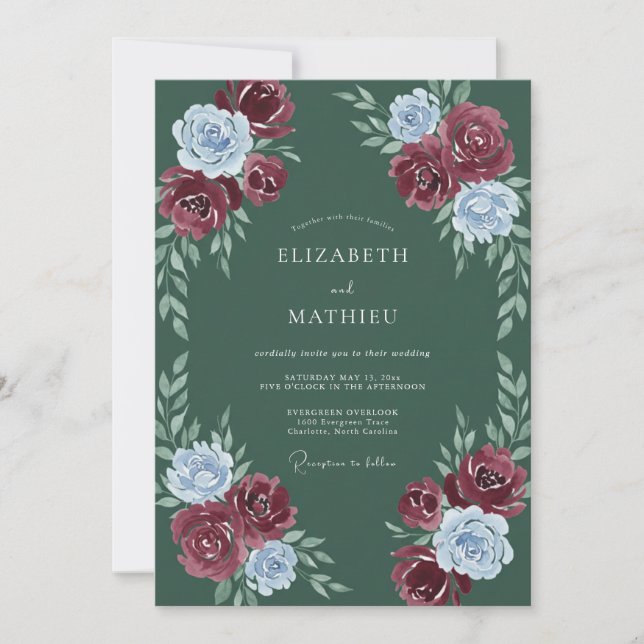 Invitation Mariage à la Floraison Bleue et Bourguignonne (Devant)