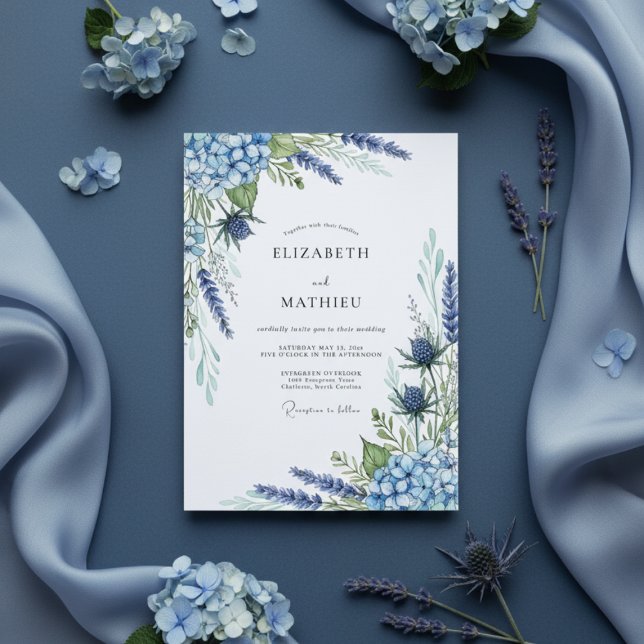 Invitation Mariage à la Floraison Bleue Poussiéreuse (Créateur téléchargé)