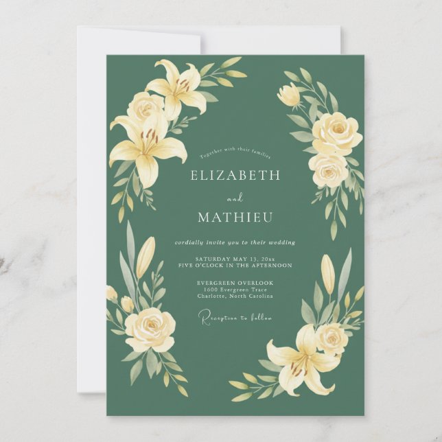 Invitation Mariage à la floraison botanique douce émeraude (Devant)