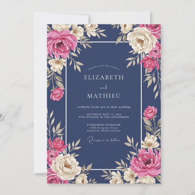 Invitation Mariage à la floraison de fuchsia de minuit (Devant)