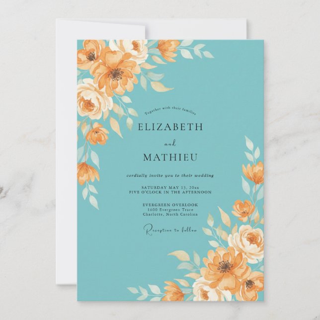 Invitation Mariage à la Floraison de Pêche Sarcelle (Devant)