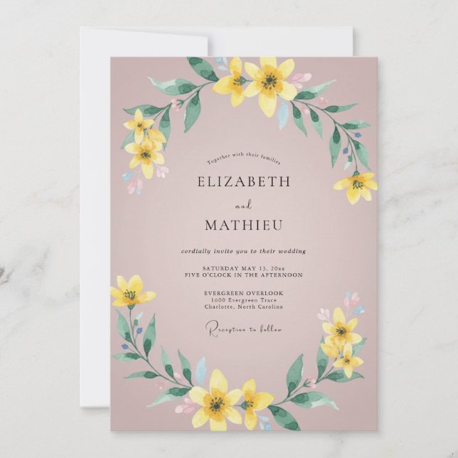 Invitation Mariage à la Floraison Florale Jaune (Devant)