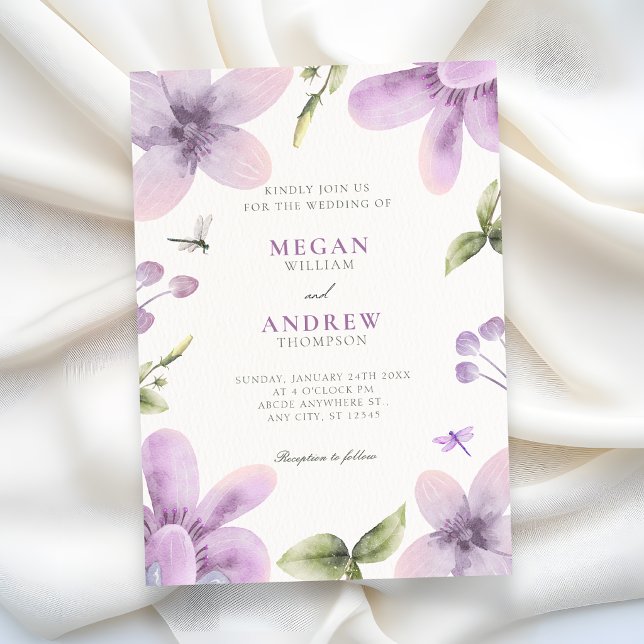 Invitation Mariage à la floraison florale violette (Créateur téléchargé)