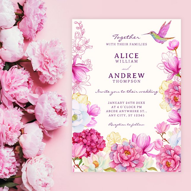 Invitation Mariage à la floraison rose (Créateur téléchargé)