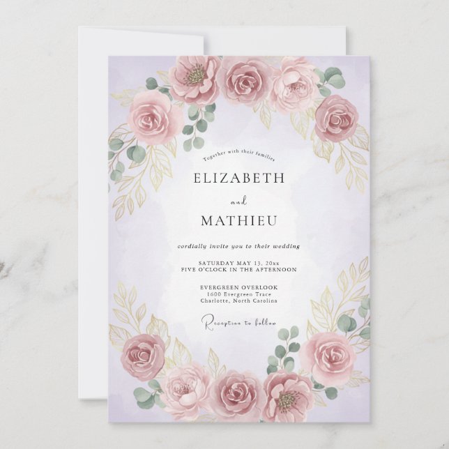 Invitation Mariage à la Floraison Rose Pâle (Devant)