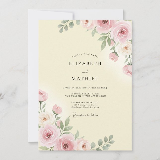 Invitation Mariage à la Floraison Rose Tendre (Devant)