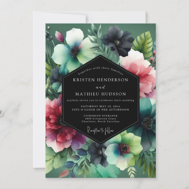 Invitation Mariage à la flore lumineuse émeraude (Devant)