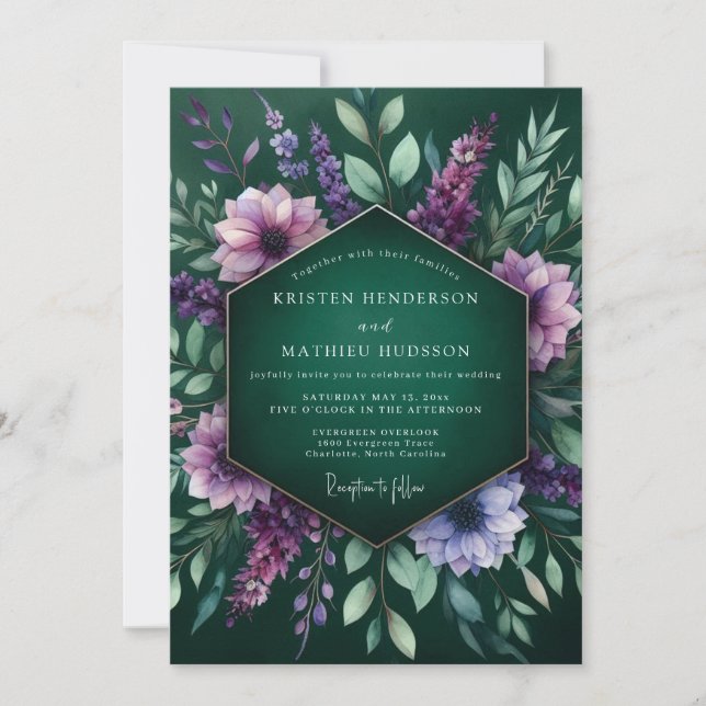 Invitation Mariage à la Flore Luxuriante Émeraude (Devant)