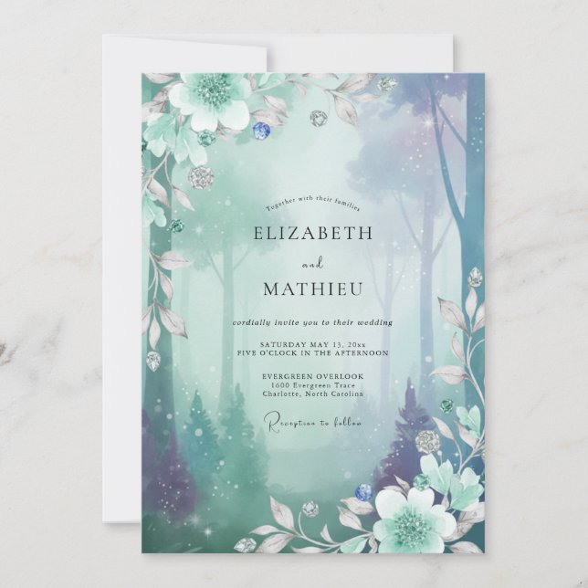 Invitation Mariage à la forêt brumeuse Eucalyptus Mousse de m (Devant)
