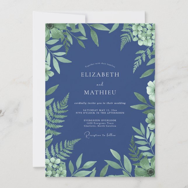 Invitation Mariage à la Fougère Indigo (Devant)