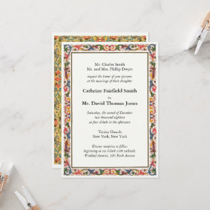 Invitation Mariage à la frontière florale blanc perle classiq