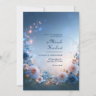 Invitation Mariage à la Frontière Florale de Dahlia Rouge Cla