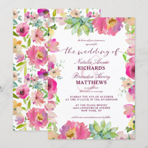 Invitation Mariage à la frontière florale et à la menthe chic