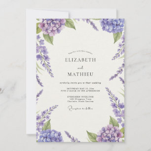 Invitation Mariage à la glycine et à l'hortensia améthyste