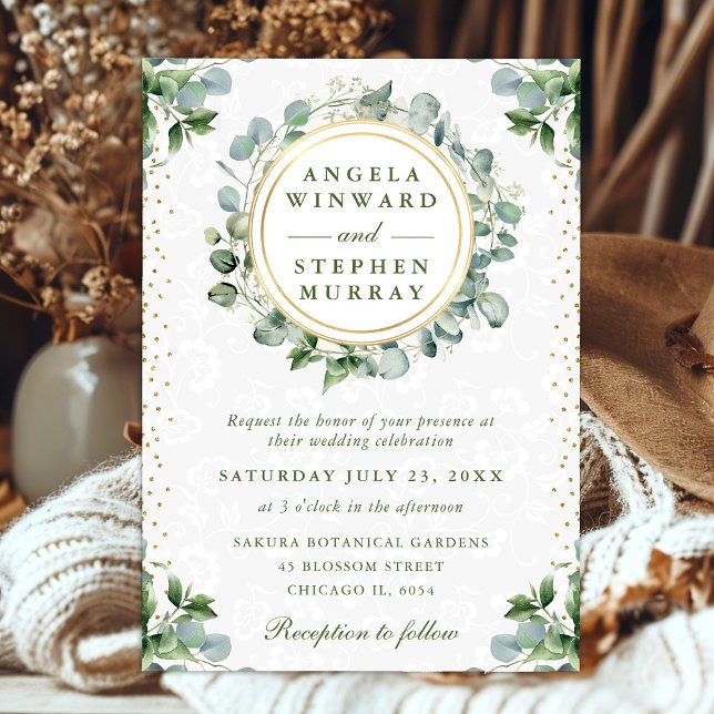 Invitation Mariage à la gouache au feuillage d'eucalyptus (Créateur téléchargé)