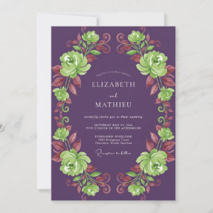 Invitation Mariage à la guirlande chartreuse plum