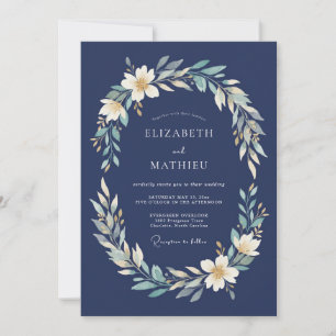 Invitation Mariage à la guirlande de laurier Navy