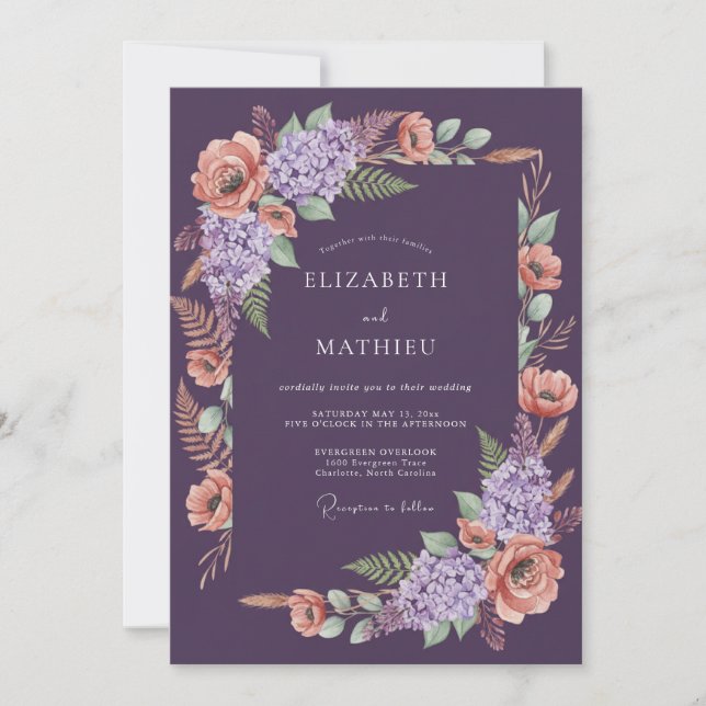Invitation Mariage à la Guirlande de Prunier Impressionniste (Devant)