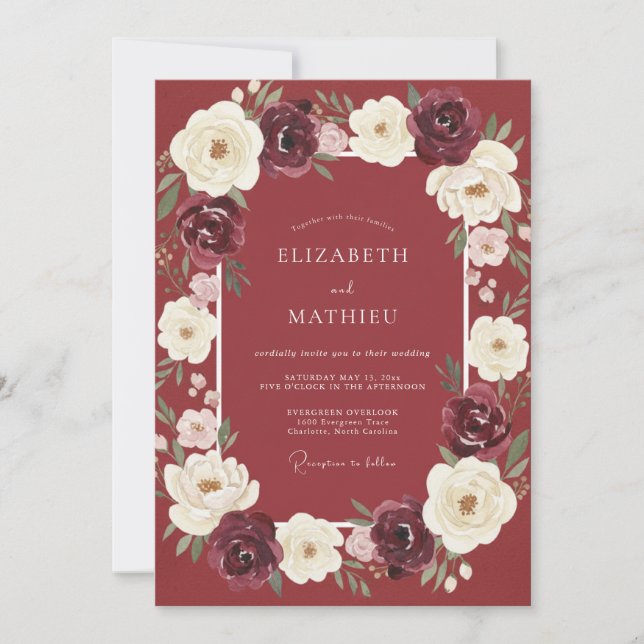 Invitation Mariage à la Guirlande Éthérée de Bourgogne (Devant)