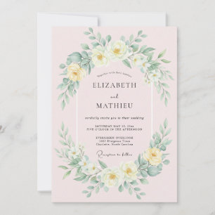 Invitation Mariage à la Guirlande Florale Jaune Pâle