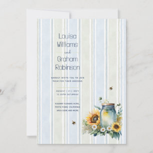 Invitation Mariage à la jarre mason avec tournesol et abeille