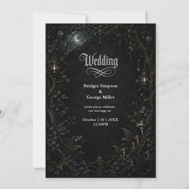 Invitation Mariage à la lanterne de lune de forêt gothique  (Devant)